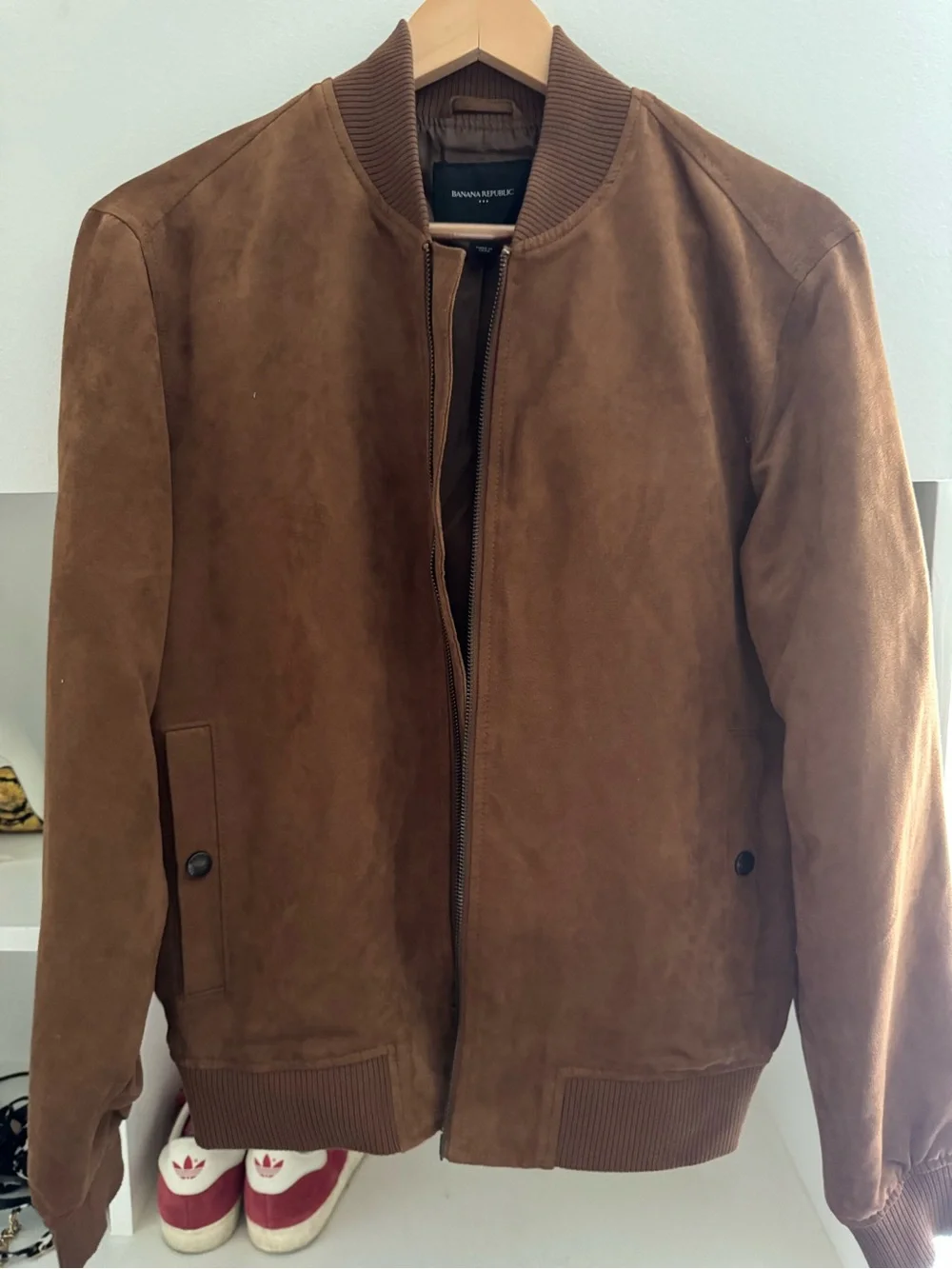 Banana Republic Men's Suede Bomber Jacket in Chestnut Brown
